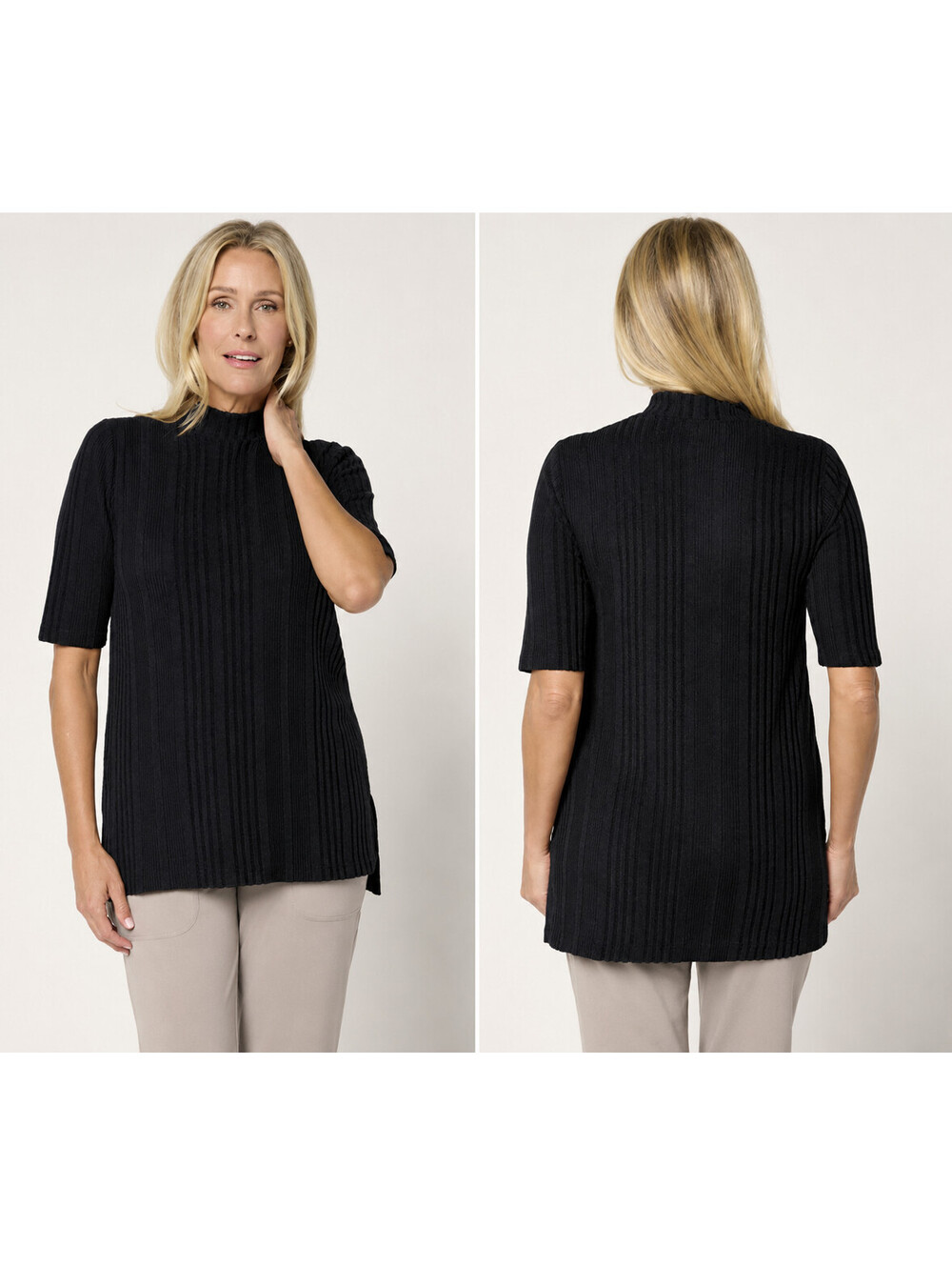 Cuddl Duds Comfort Rib Mock Neck Tee Black, Size 1X #33T